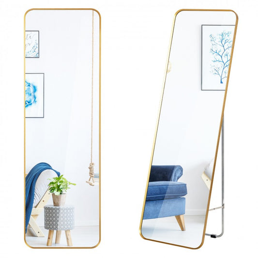 Gold Framed Full Length Mirror for Wall Mount and Free Standing Use