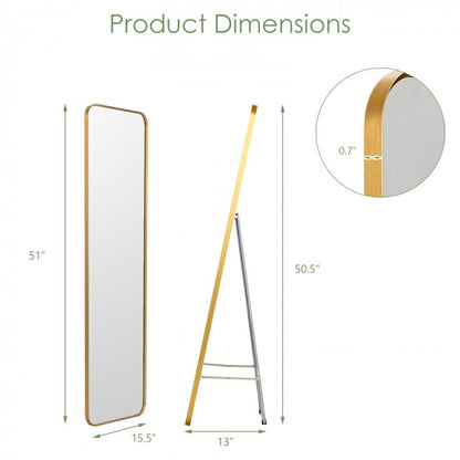 Gold Framed Full Length Mirror for Wall Mount and Free Standing Use
