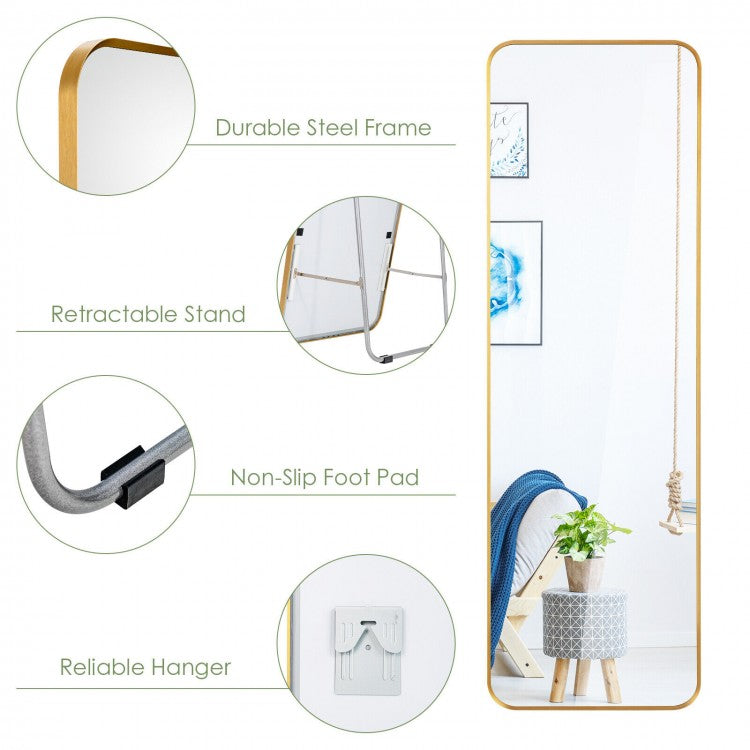 Gold Framed Full Length Mirror for Wall Mount and Free Standing Use