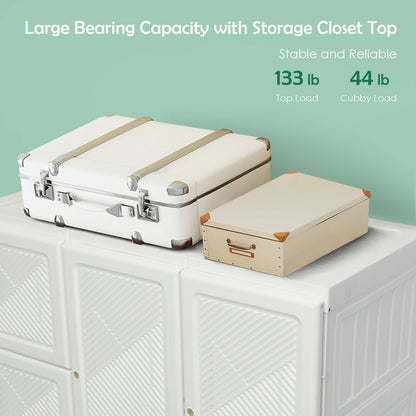 Foldable Wardrobe Closet with Hanging Rods and 12-Cubby Storage for Clothes and Bedding