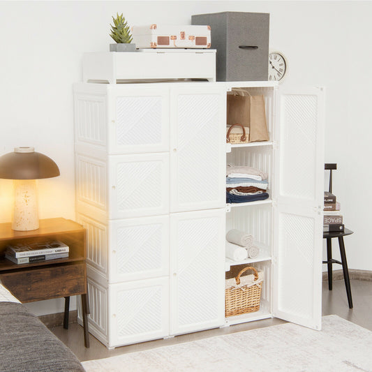 Foldable Wardrobe Closet with Hanging Rods and 12-Cubby Storage for Clothes and Bedding