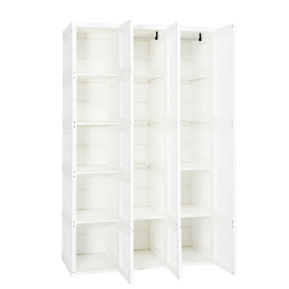 Foldable Wardrobe Closet with Hanging Rod and 10-Cube Storage for Clothes and Bedding