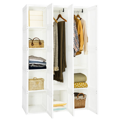 Foldable Wardrobe Closet with Hanging Rod and 10-Cube Storage for Clothes and Bedding