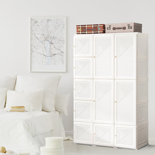 Foldable Wardrobe Closet with Hanging Rod and 10-Cube Storage for Clothes and Bedding