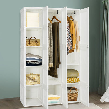 Foldable Wardrobe Closet with Hanging Rod and 10-Cube Storage for Clothes and Bedding