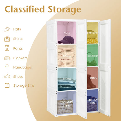 Foldable Wardrobe Closet with Hanging Rods and 8-Cubby Storage for Clothes and Bedding