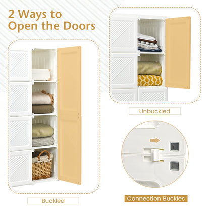 Foldable Wardrobe Closet with Hanging Rods and 8-Cubby Storage for Clothes and Bedding