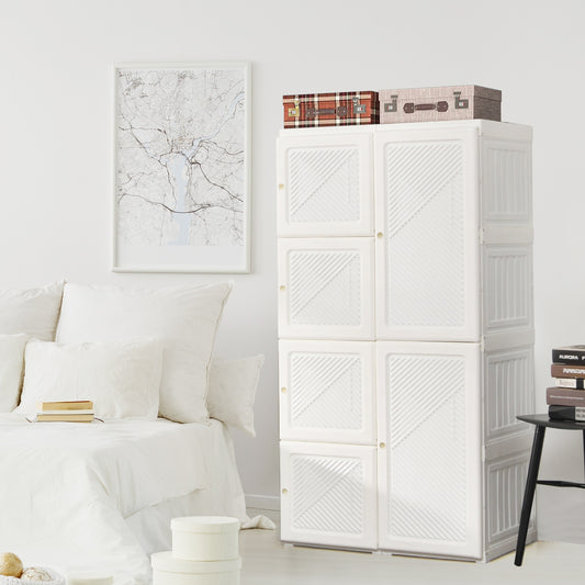 Foldable Wardrobe Closet with Hanging Rods and 8-Cubby Storage for Clothes and Bedding
