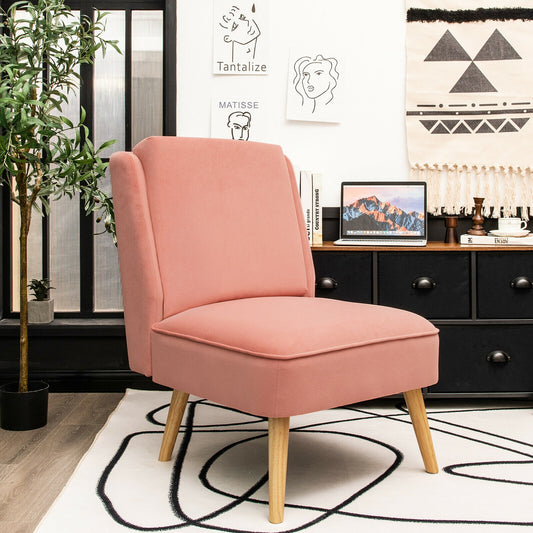 Contemporary Armless Velvet Accent Chair with Rubber Wood Base - Pink