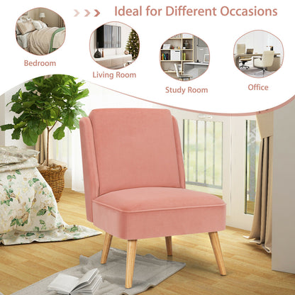 Contemporary Armless Velvet Accent Chair with Rubber Wood Base - Pink
