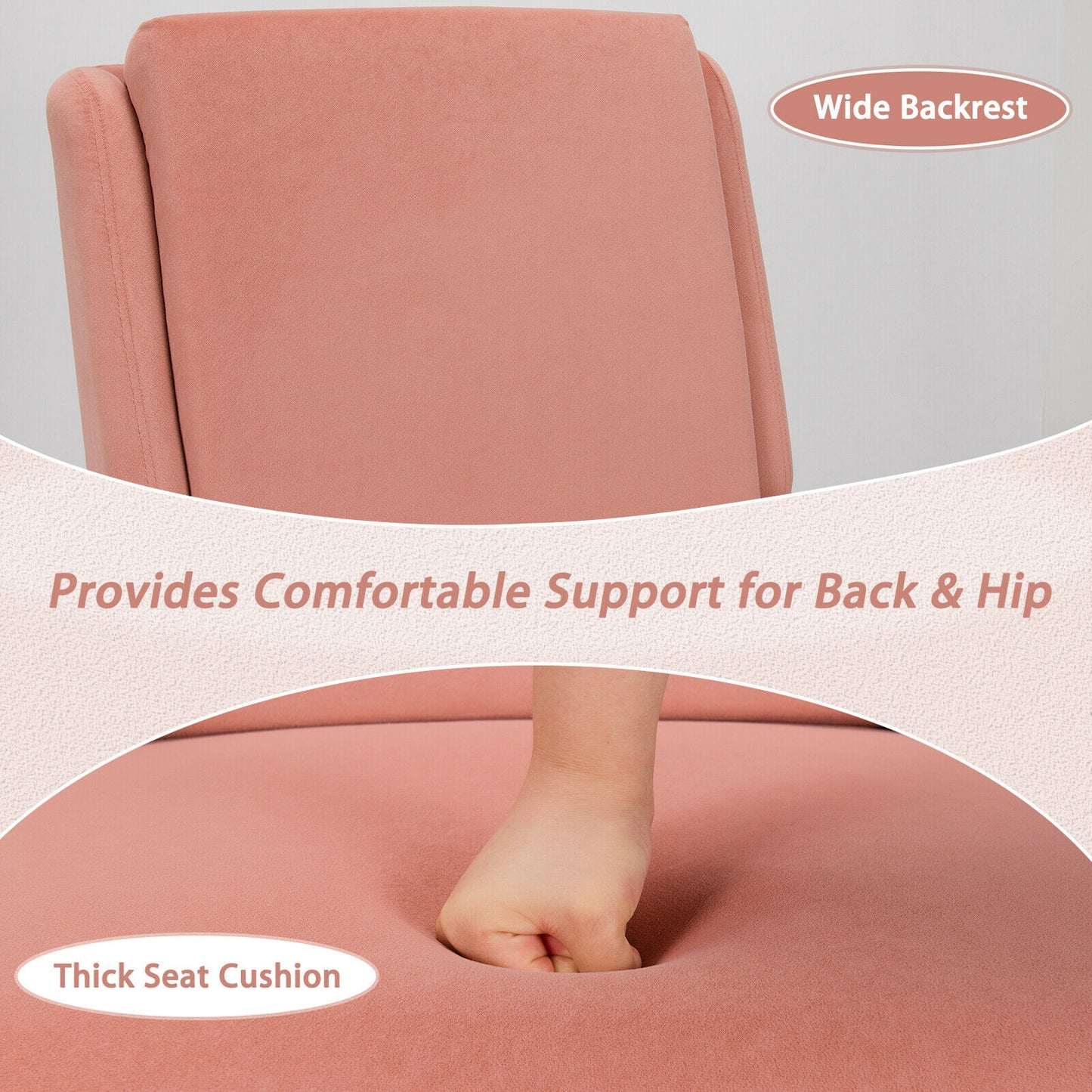 Contemporary Armless Velvet Accent Chair with Rubber Wood Base - Pink
