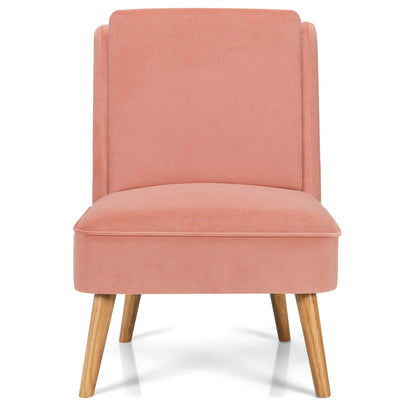 Contemporary Armless Velvet Accent Chair with Rubber Wood Base - Pink