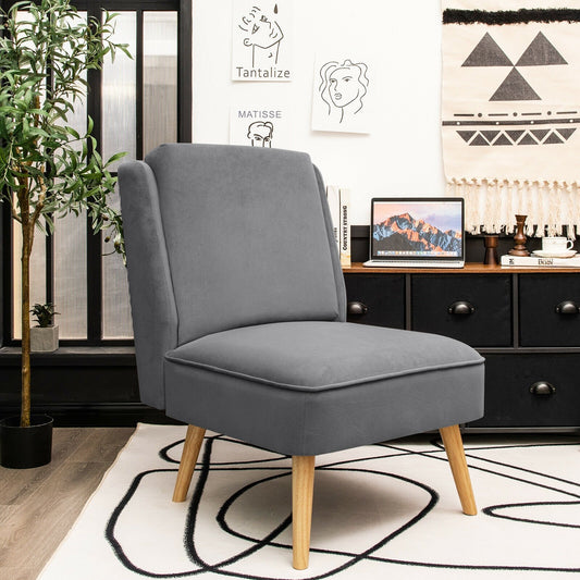 Contemporary Armless Velvet Accent Chair with Rubber Wood Base - Grey