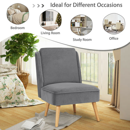 Contemporary Armless Velvet Accent Chair with Rubber Wood Base - Grey