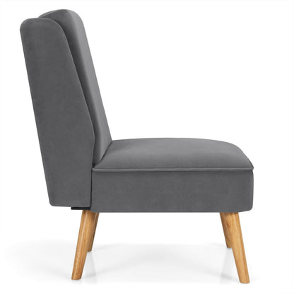 Contemporary Armless Velvet Accent Chair with Rubber Wood Base - Grey