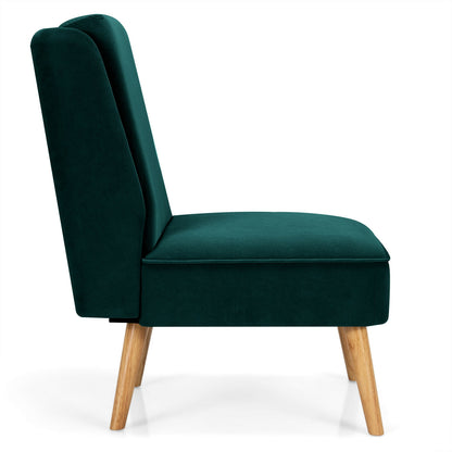 Contemporary Armless Velvet Accent Chair with Rubber Wood Base - Green
