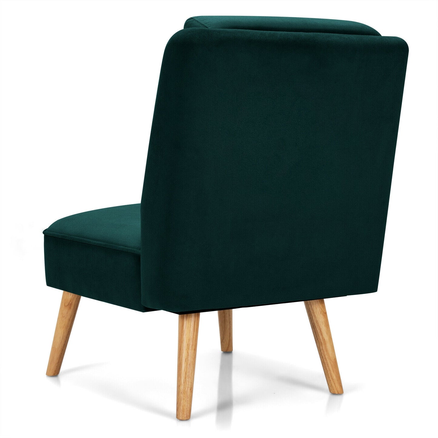 Contemporary Armless Velvet Accent Chair with Rubber Wood Base - Green