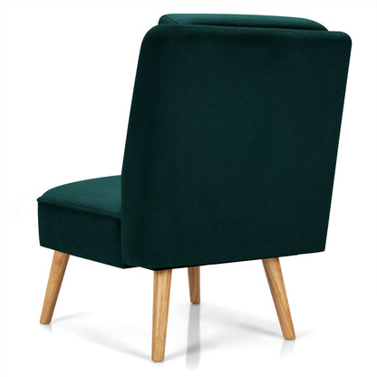 Contemporary Armless Velvet Accent Chair with Rubber Wood Base - Green
