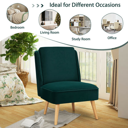 Contemporary Armless Velvet Accent Chair with Rubber Wood Base - Green