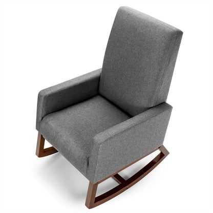 Modern High Back Rocking Chair with Upholstered Seat and Side Storage Pocket - Grey