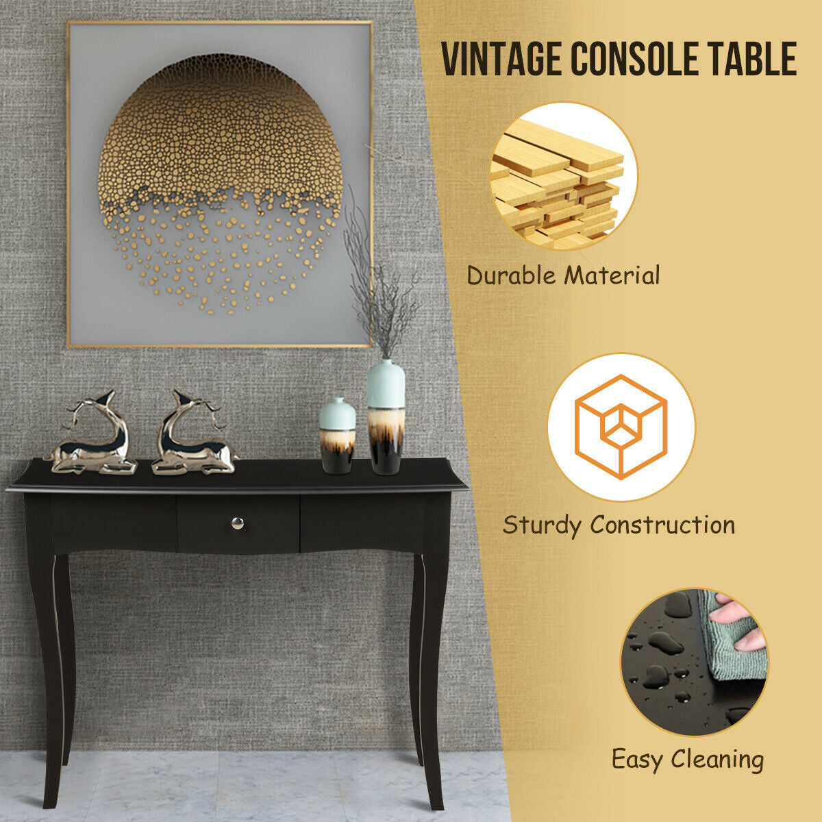 Vintage Inspired Console Table with Drawer Storage for Entryway or Living Room