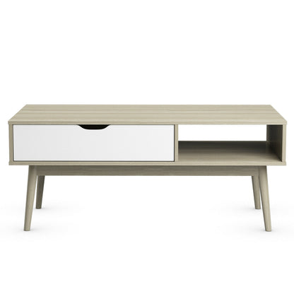 Industrial Style Coffee Table with Storage Drawer and Open Shelves