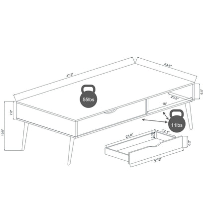 Industrial Style Coffee Table with Storage Drawer and Open Shelves