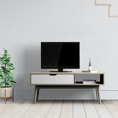 Industrial Style Coffee Table with Storage Drawer and Open Shelves