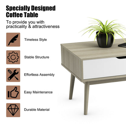 Industrial Style Coffee Table with Storage Drawer and Open Shelves