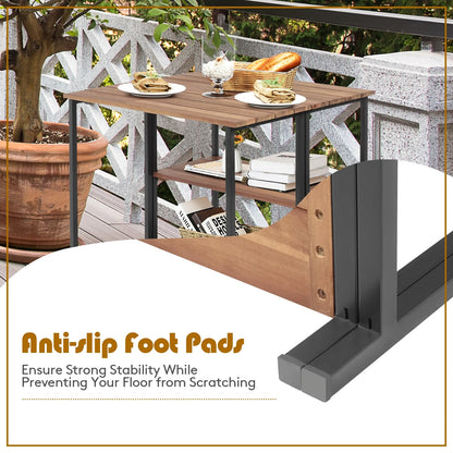 Folding Acacia Wood Outdoor Dining Table with Storage Shelves for Patio Garden or Balcony