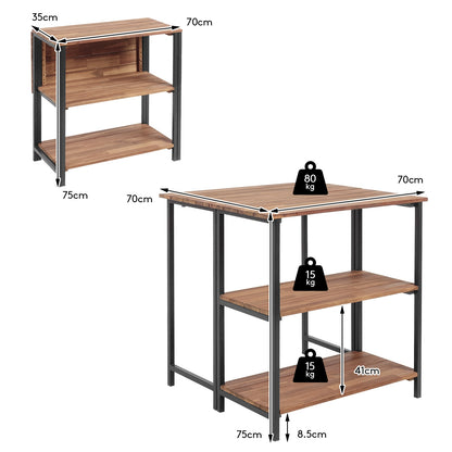 Folding Acacia Wood Outdoor Dining Table with Storage Shelves for Patio Garden or Balcony