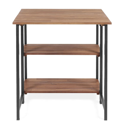 Folding Acacia Wood Outdoor Dining Table with Storage Shelves for Patio Garden or Balcony
