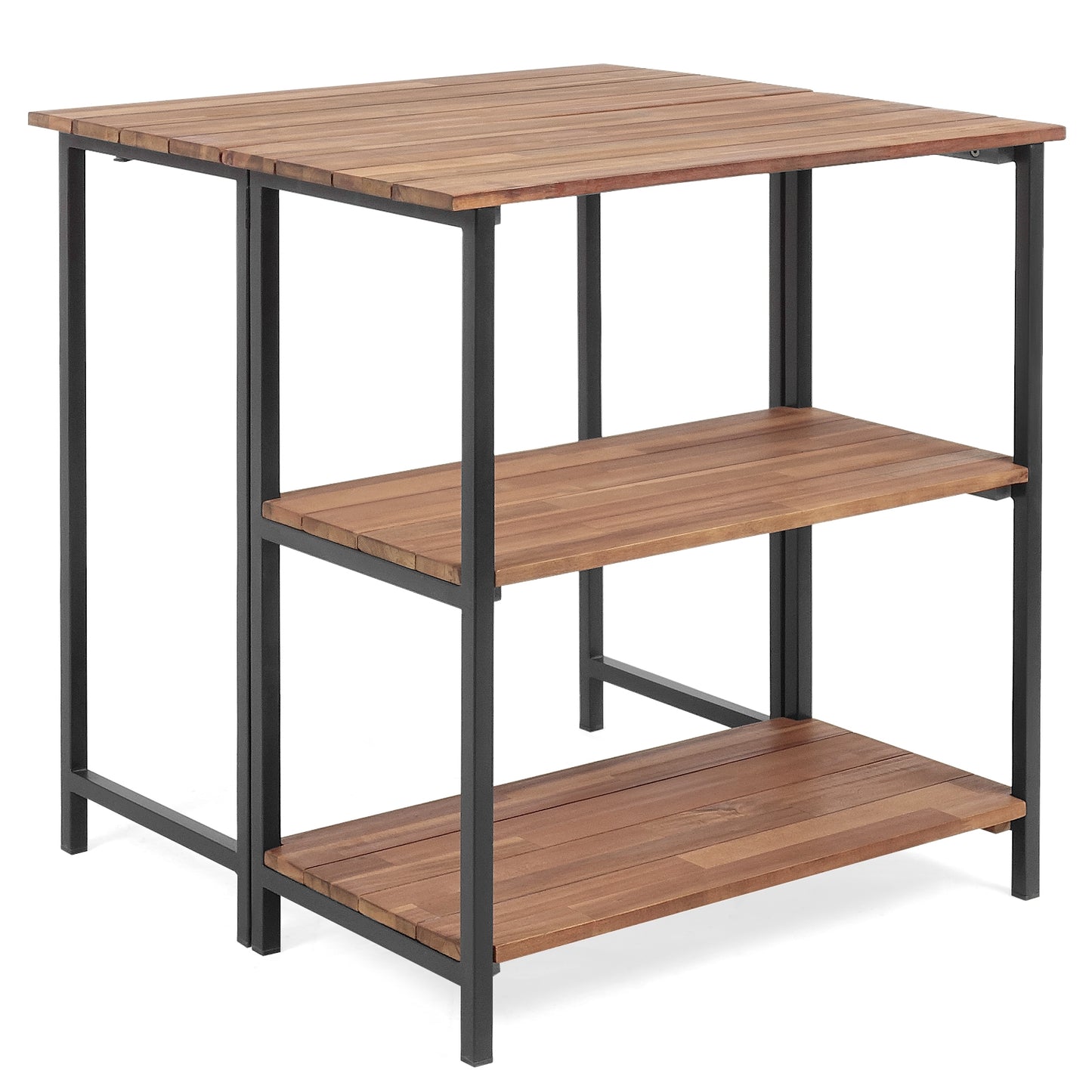 Folding Acacia Wood Outdoor Dining Table with Storage Shelves for Patio Garden or Balcony