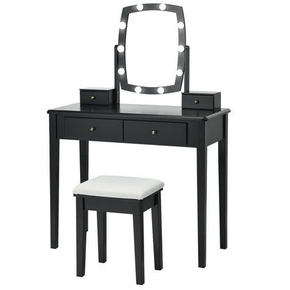 Vanity Table Set with Lighted Mirror and Storage for Bedroom and Dressing Room - Black