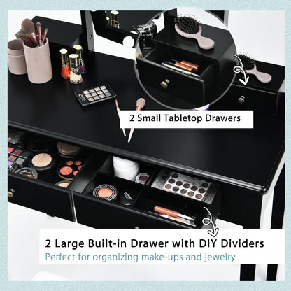 Vanity Table Set with Lighted Mirror and Storage for Bedroom and Dressing Room - Black