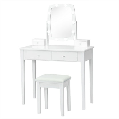 Vanity Table Set with Lighted Mirror and Storage for Bedroom and Dressing Room - White
