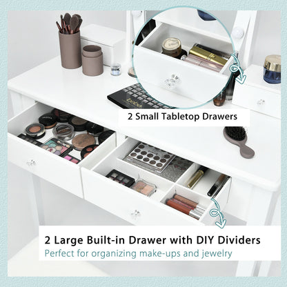 Vanity Table Set with Lighted Mirror and Storage for Bedroom and Dressing Room - White