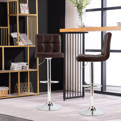 Ergonomic Swivel Bar Stool with Adjustable Height and PU Leather Cushion - Brown