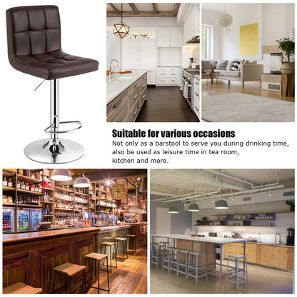Ergonomic Swivel Bar Stool with Adjustable Height and PU Leather Cushion - Brown