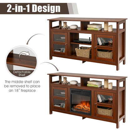 58 Inch TV Stand with Cabinets and Open Shelves for TVs up to 65 Inches, Walnut Wood Finish