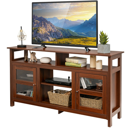 58 Inch TV Stand with Cabinets and Open Shelves for TVs up to 65 Inches, Walnut Wood Finish