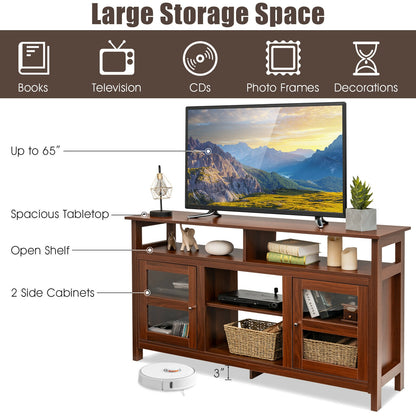 58 Inch TV Stand with Cabinets and Open Shelves for TVs up to 65 Inches, Walnut Wood Finish