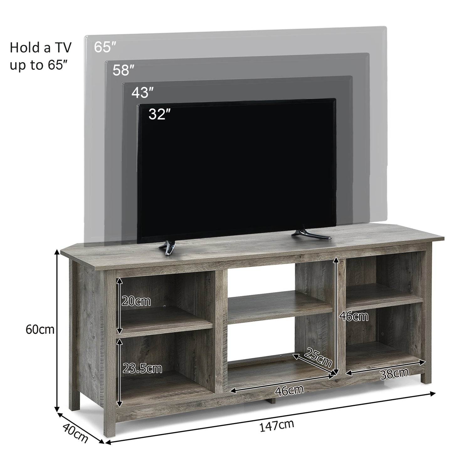 Modern 2-Tier TV Stand and Media Console with Open Shelves for Living Room - Grey