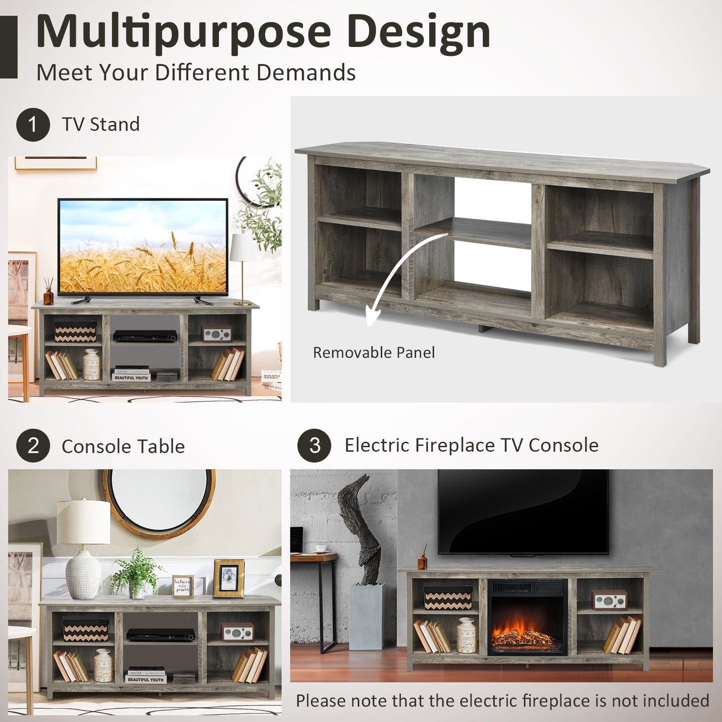Modern 2-Tier TV Stand and Media Console with Open Shelves for Living Room - Grey