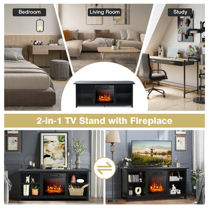 Modern 2-Tier TV Stand and Media Console with Open Shelves for Living Room - Black