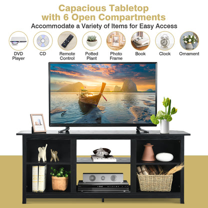 Modern 2-Tier TV Stand and Media Console with Open Shelves for Living Room - Black