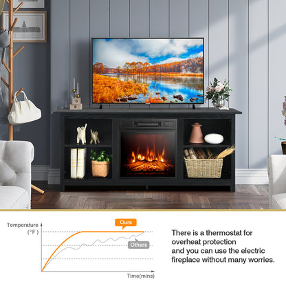 Modern 2-Tier TV Stand and Media Console with Open Shelves for Living Room - Black