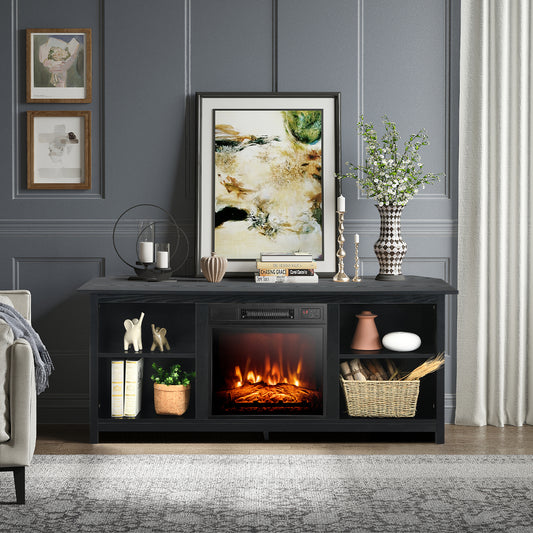 Modern 2-Tier TV Stand and Media Console with Open Shelves for Living Room - Black