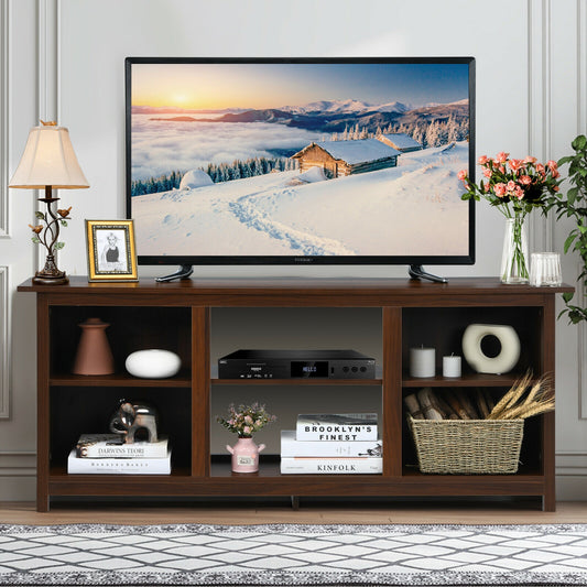 Modern 2-Tier TV Stand and Media Console with Open Shelves for Living Room - Brown
