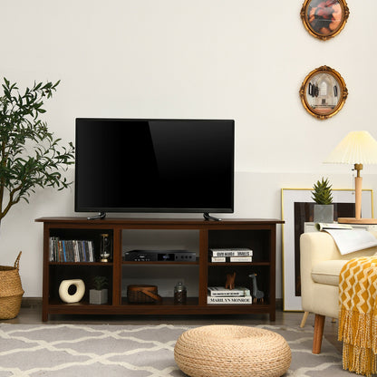 Modern 2-Tier TV Stand and Media Console with Open Shelves for Living Room - Brown